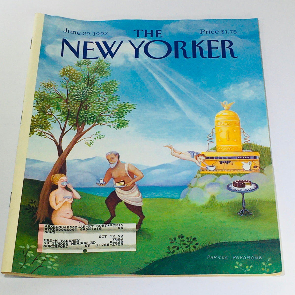 Cover of The New Yorker, June 29, 1992, featuring artwork by Pamela Paparone, showcasing a serene outdoor scene with characters in a whimsical setting.
