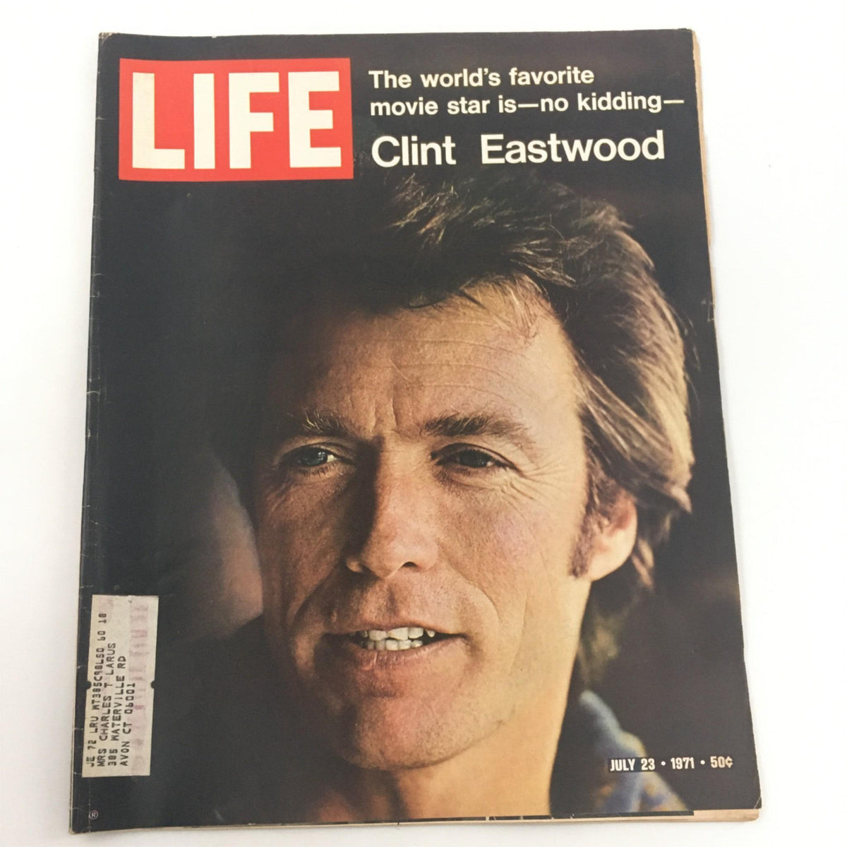 Cover of Life Magazine dated July 23, 1971, featuring Clint Eastwood, titled 'The world's favorite movie star is - no kidding - Clint Eastwood.' This vintage magazine showcases Eastwood's iconic status in Hollywood.