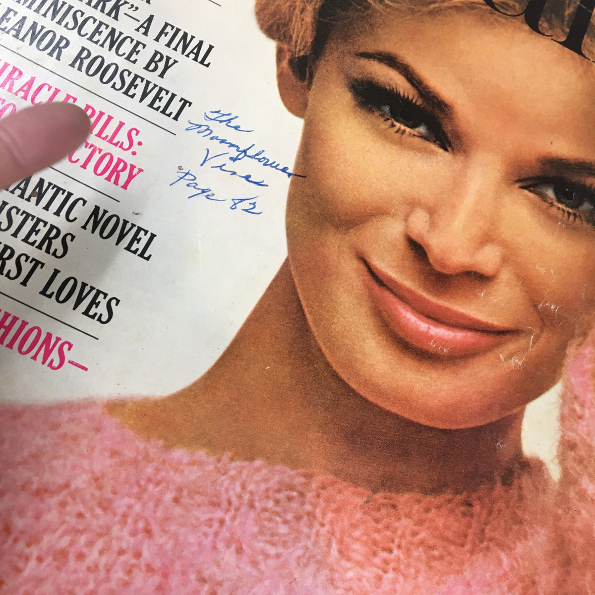 Close-up of the cover of VTG McCall's Magazine February 1963, emphasizing the article 'How 10 Million Dollars Changed Elvis Presley' and handwritten notes.