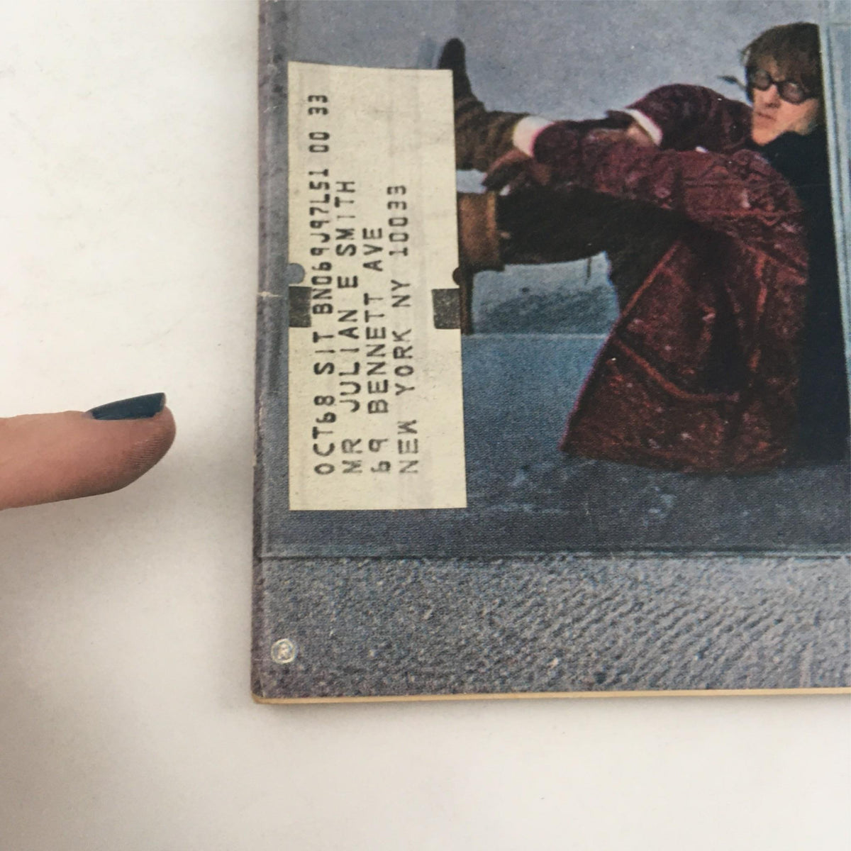 Detail shot of the Vintage Life Magazine June 28, 1968 featuring Jefferson Airplane, showing an address label and wear typical of its age, ideal for collectors of music history.