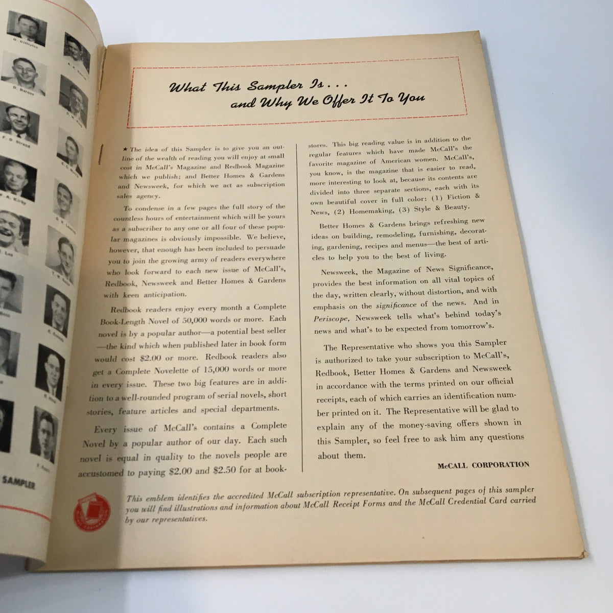 Inside page of VTG Redbook Magazine April 1941, detailing the features of McCall's magazine including subscription details and content offerings.
