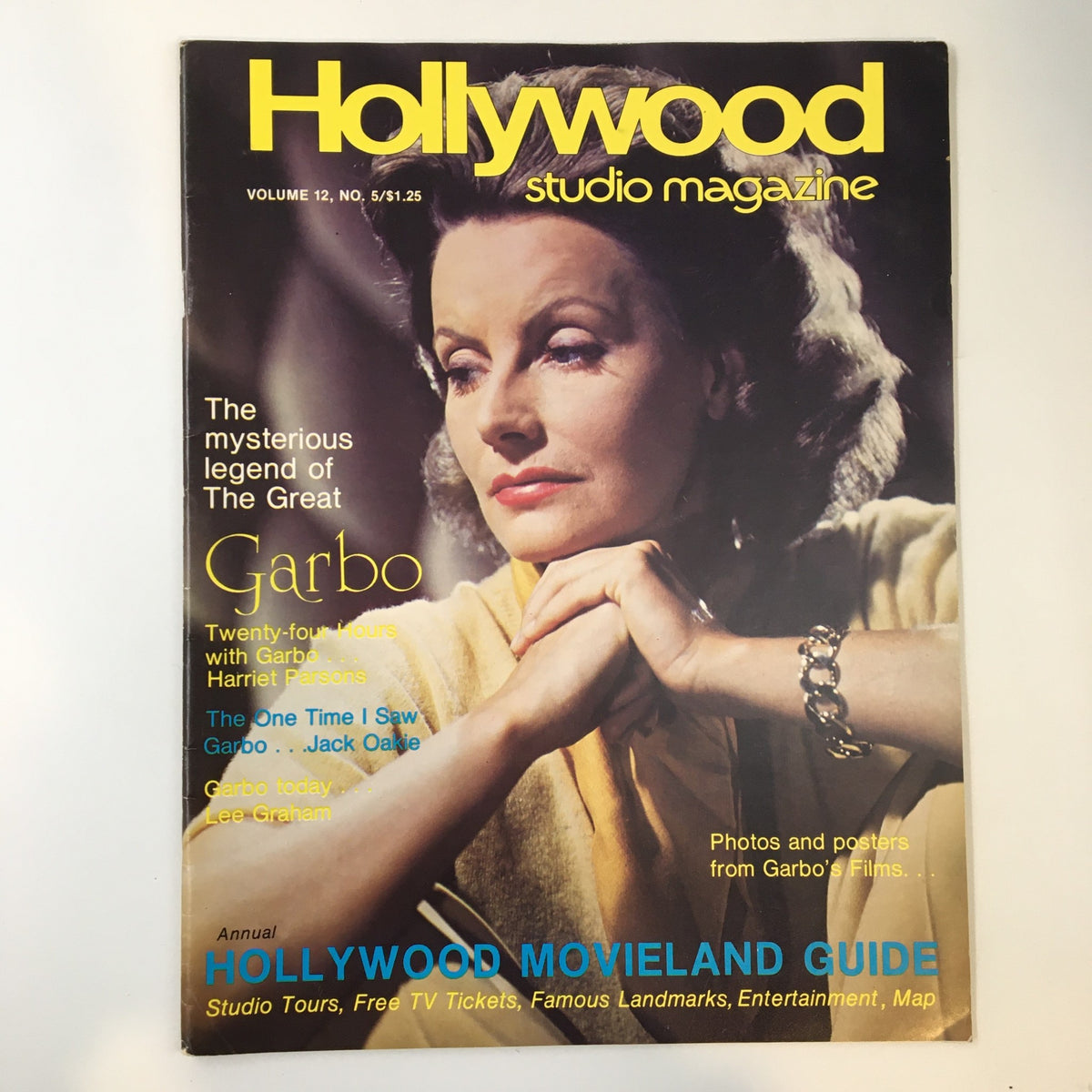Cover of VTG Hollywood Studio Magazine May 1978 featuring the mysterious legend of The Great Garbo, including article teasers and vibrant graphics.