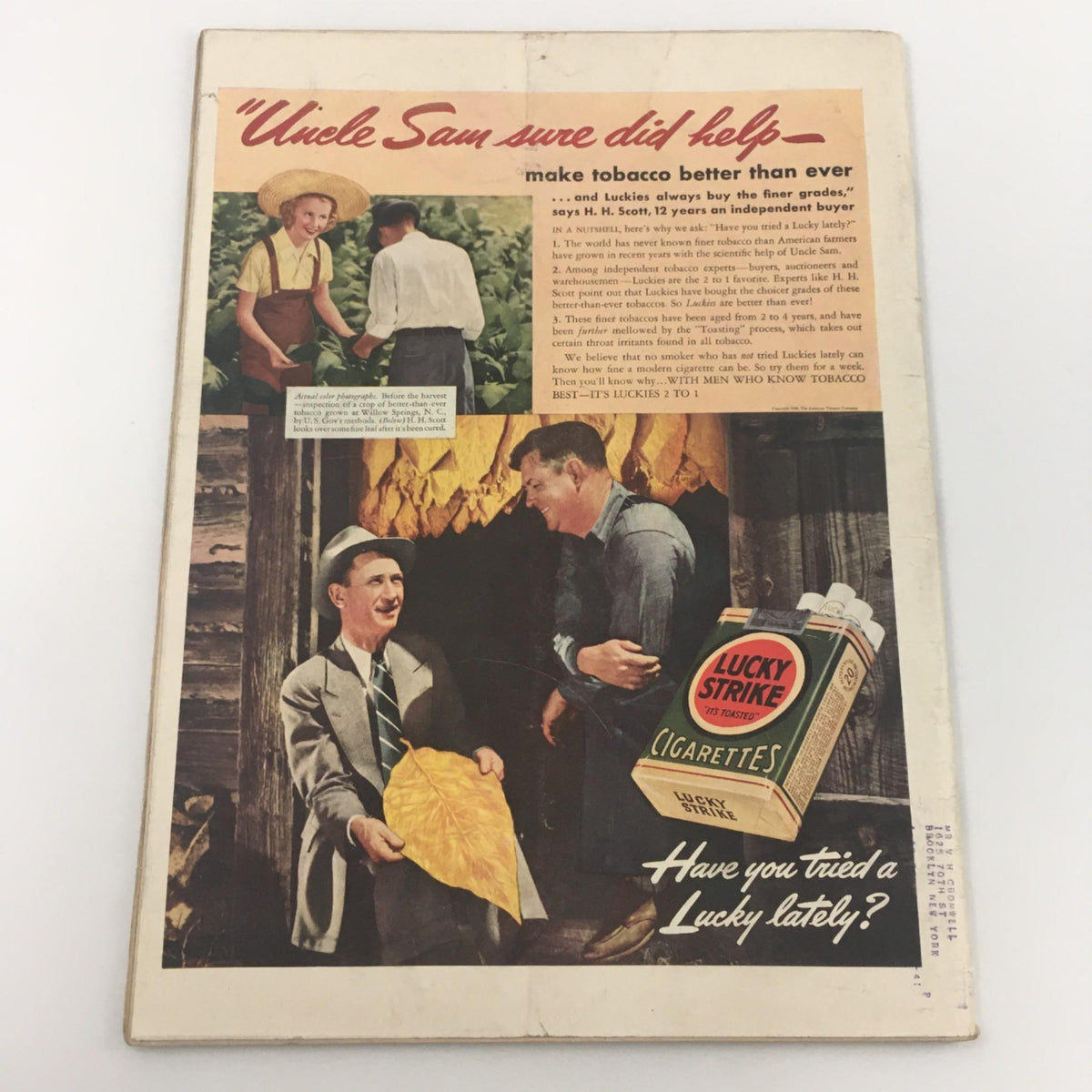 Back cover of VTG Life Magazine March 4, 1940 featuring an advertisement for Lucky Strike cigarettes, highlighting vintage tobacco culture and imagery.