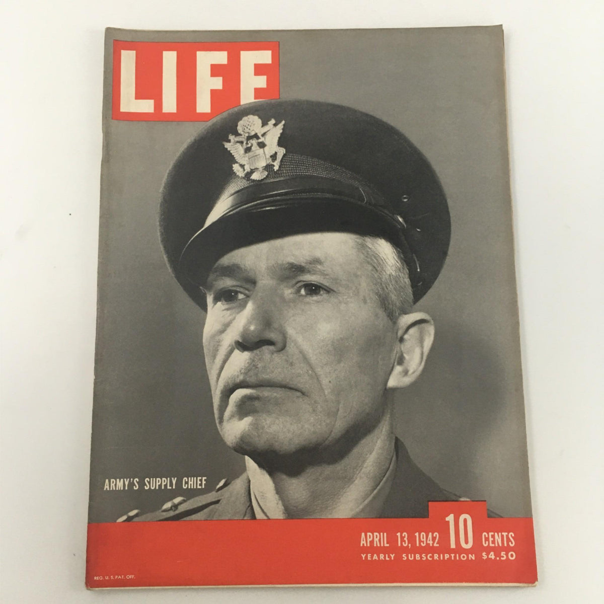 Cover of VTG Life Magazine from April 13, 1942, featuring Army's Supply Chief, showcasing a historical perspective from World War II.
