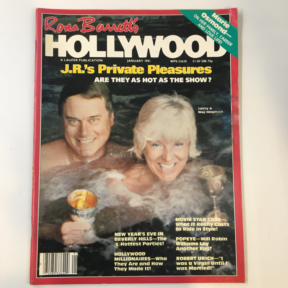Cover of Rona Barrett's Hollywood Magazine January 1981 featuring Larry and Maj Hagman, showcasing theme of private pleasures and celebrity culture.