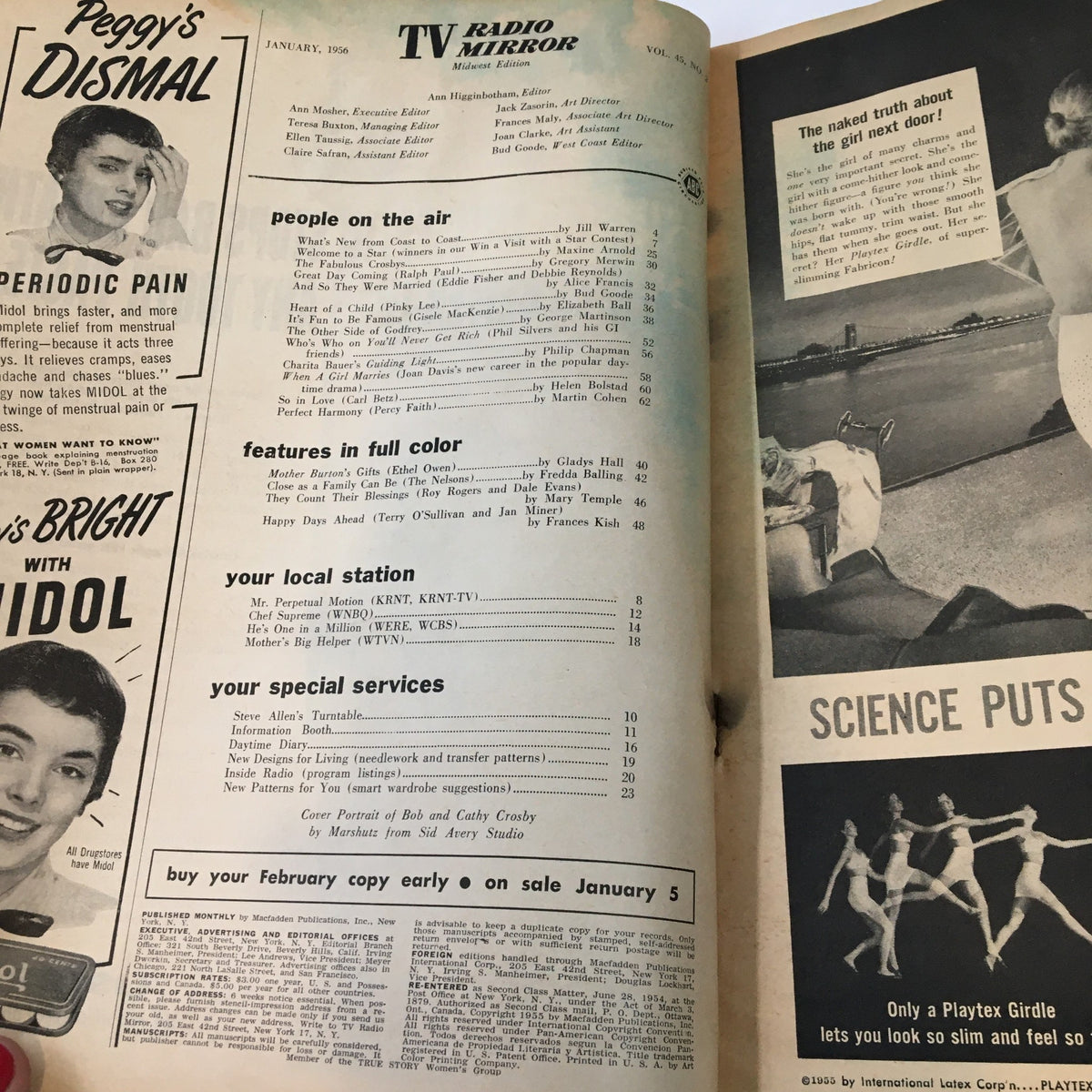 Vintage TV Radio Mirror Magazine January 1956 Cover Portrait of Bob and Cathy Crosby