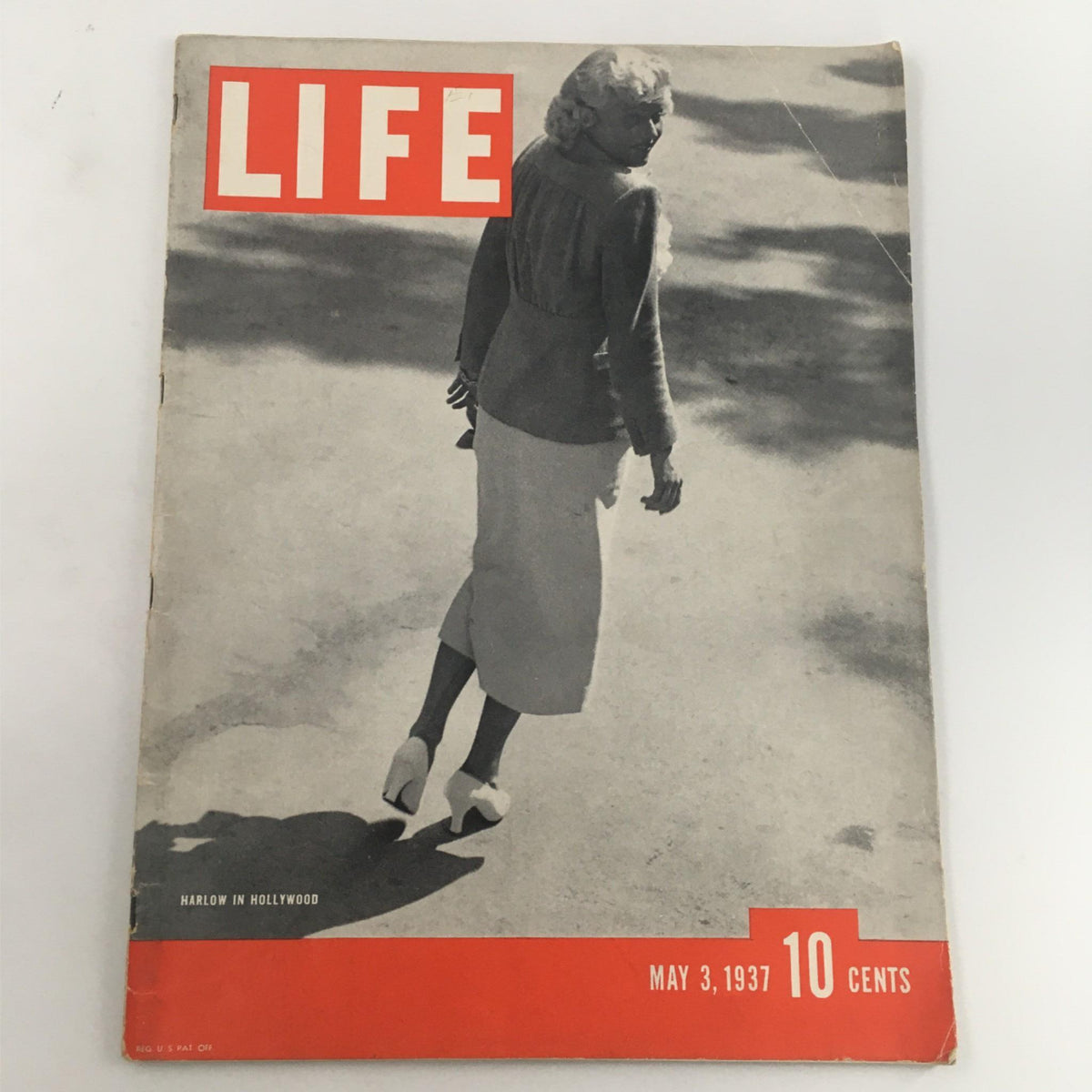 Vintage Life Magazine cover from May 3, 1937 featuring Jean Harlow in Hollywood, showcasing classic cinema style with a display of 10 cents price.