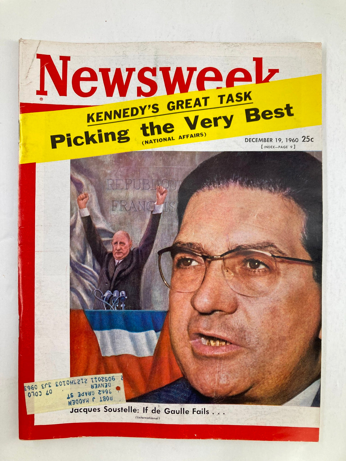 Cover of VTG Newsweek Magazine December 19 1960 featuring Jacques Soustelle and Charles de Gaulle, highlighting national affairs and political commentary.