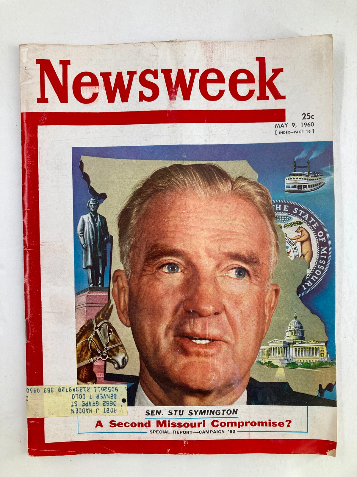 Cover of VTG Newsweek Magazine from May 9, 1960 featuring a portrait of Sen. Stu Symington and the headline A Second Missouri Compromise.