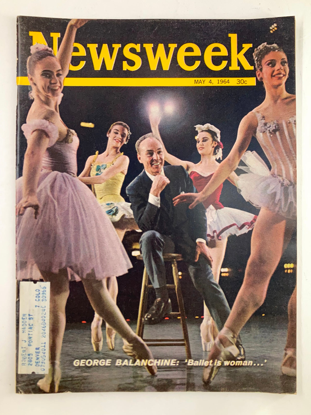 Cover of VTG Newsweek Magazine May 4 1964 featuring George Balanchine with ballet dancers, highlighting the theme 'Ballet is Woman.'