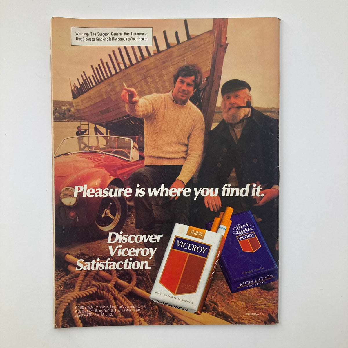 Back cover of Vintage National Lampoon Magazine February 1984 Vol 2 No 67 displaying an advertisement for Viceroy cigarettes, incorporating retro design elements typical of the period.