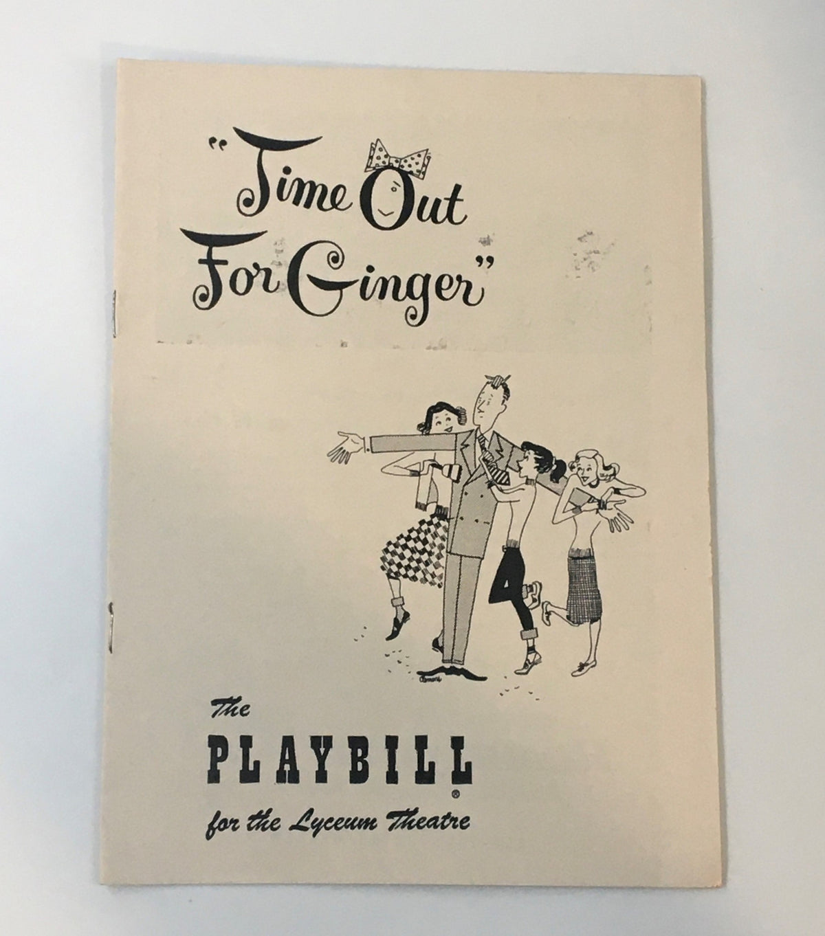 Cover of the 1953 Playbill for 'Time Out For Ginger', featuring a playful design with characters from the play at the Lyceum Theatre.