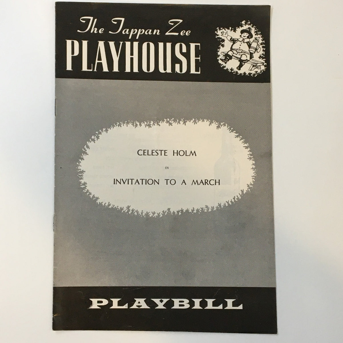 1961 Playbill for Invitation to a March at The Tappan Zee Playhouse featuring Celeste Holm on the cover, showcasing vintage theater design.