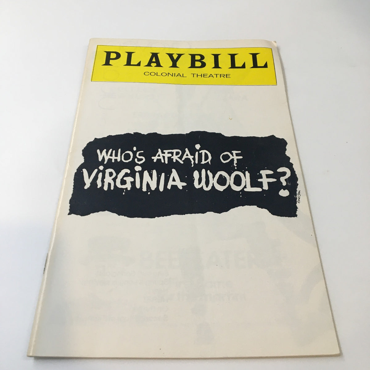 1976 Playbill from The Colonial Theatre featuring Edward Albee's Who's Afraid of Virginia Woolf, showcasing a classic theatre design with bold title and minimalist layout.