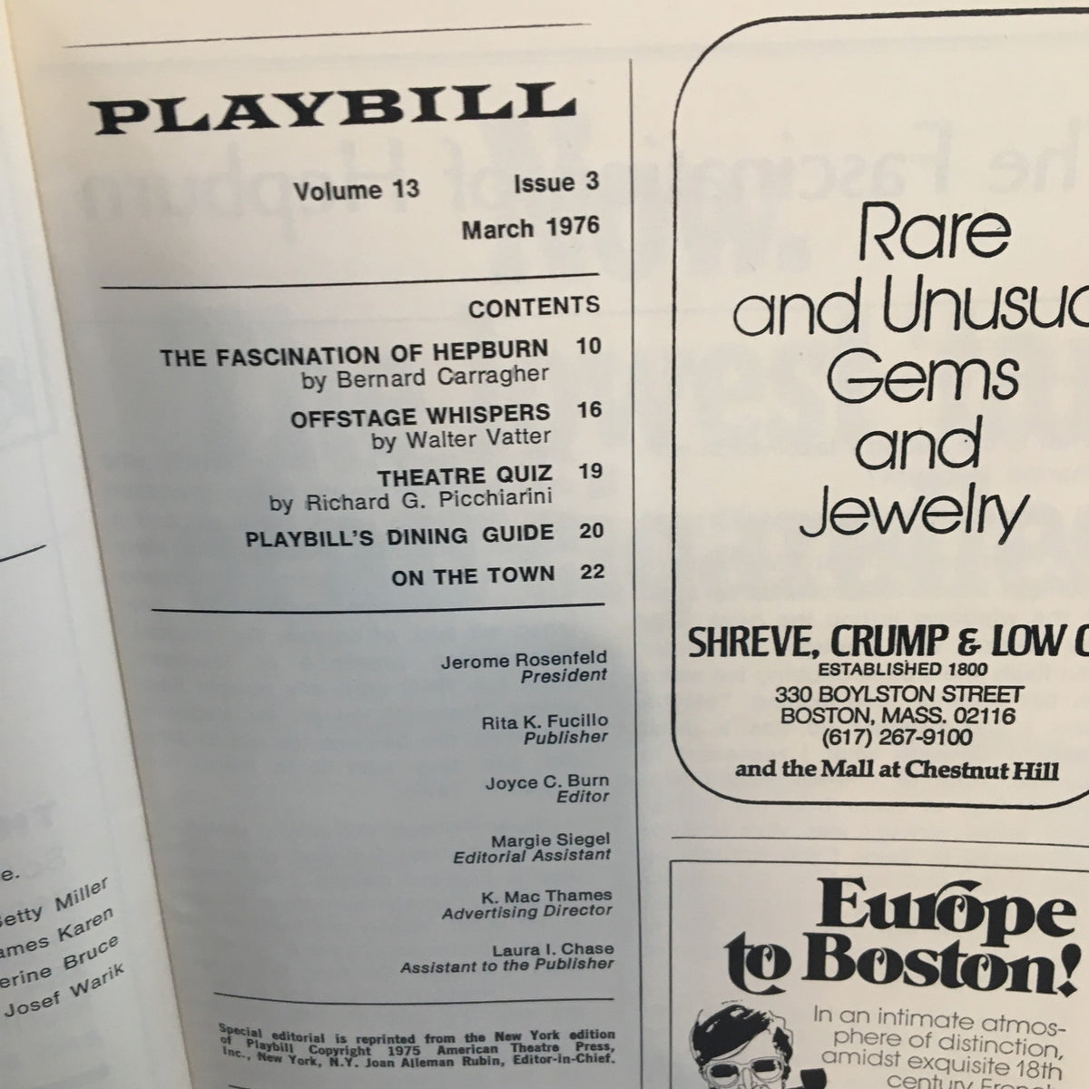 1976 Playbill The Colonial Theatre featuring Edward Albee's Who's Afraid of Virginia Woolf, showcasing the play's volume and contents, with additional information about advertising and events.