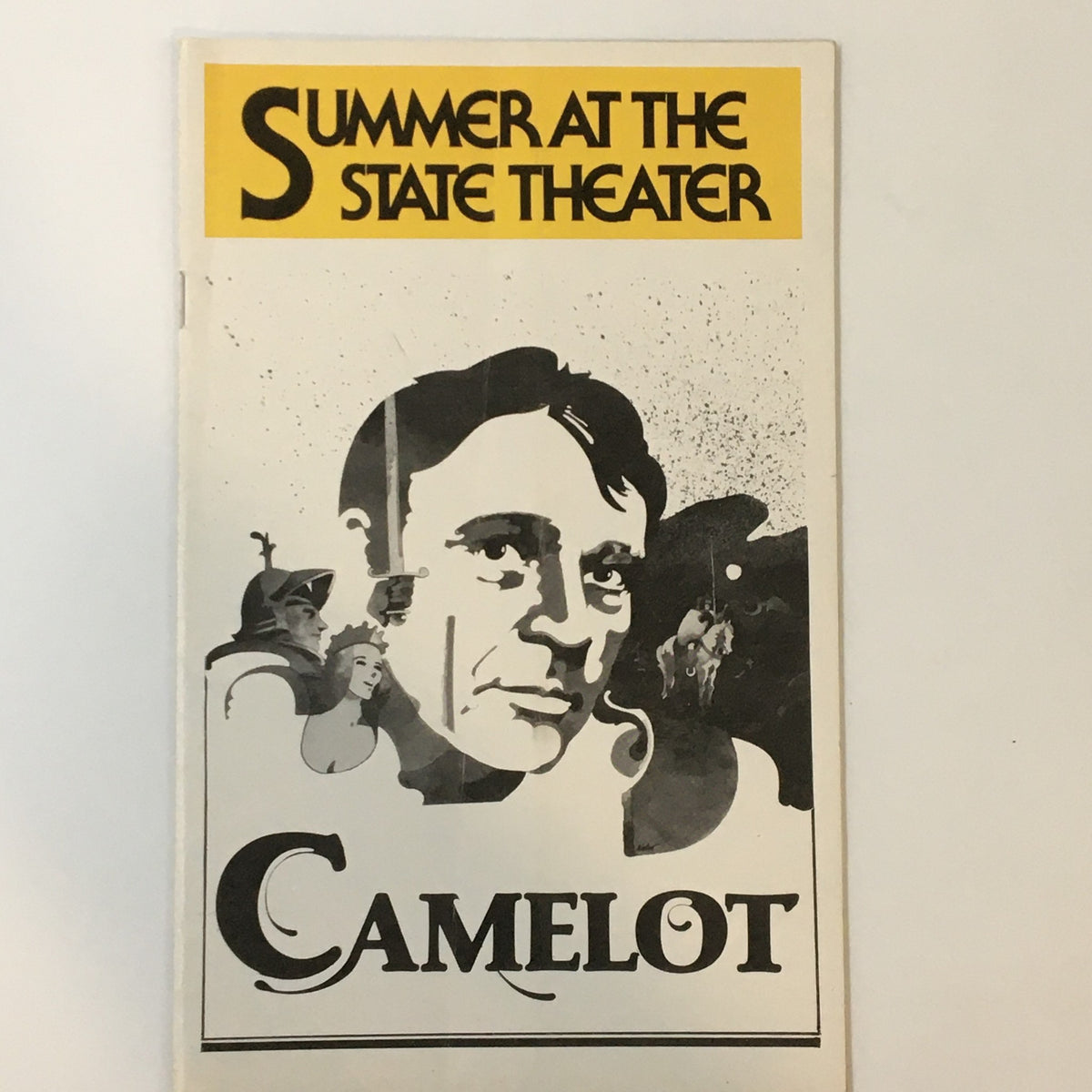 Cover of Summer at the State Theater program featuring Richard Burton in Lerner & Loewe's Camelot, showcasing artistic illustrations and bold typography.