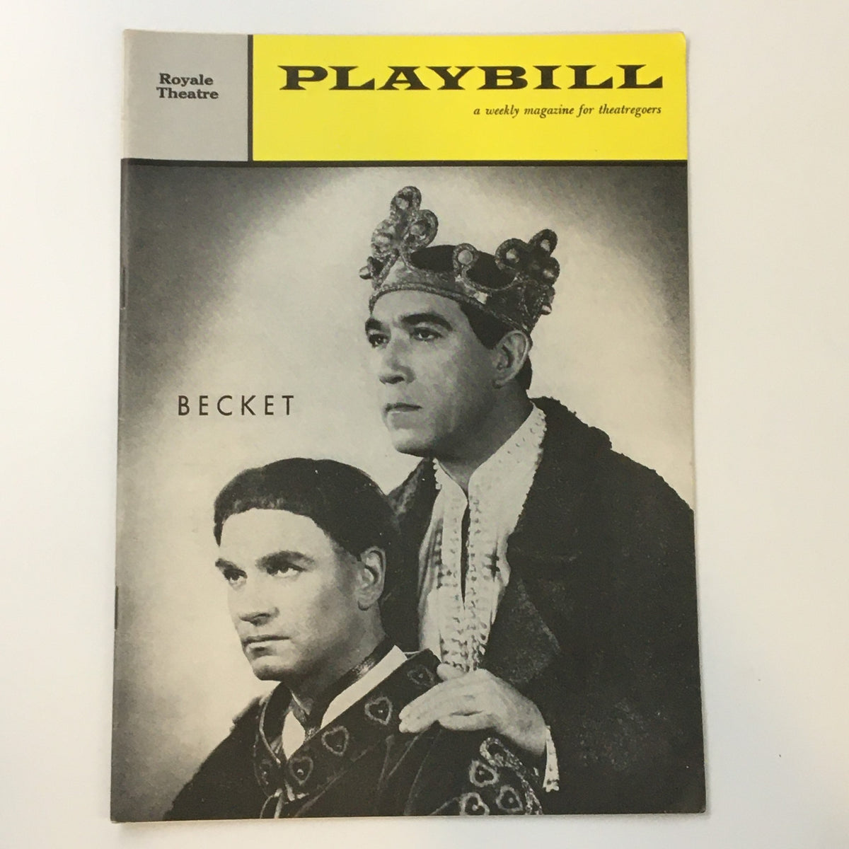 1961 Playbill featuring Laurence Olivier in Becket at the Royale Theatre, showcasing a vintage theatrical magazine with black-and-white imagery of the production.