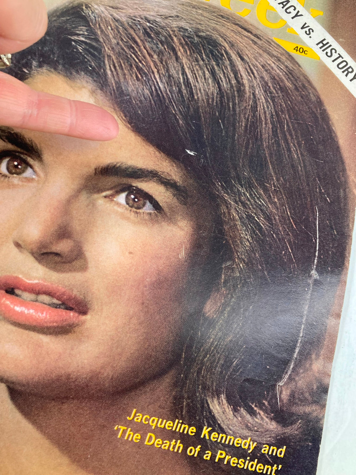 Close-up of the VTG Newsweek Magazine December 26 1966 cover showcasing Jacqueline Kennedy and the title 'Jacqueline Kennedy and The Death of a President'.