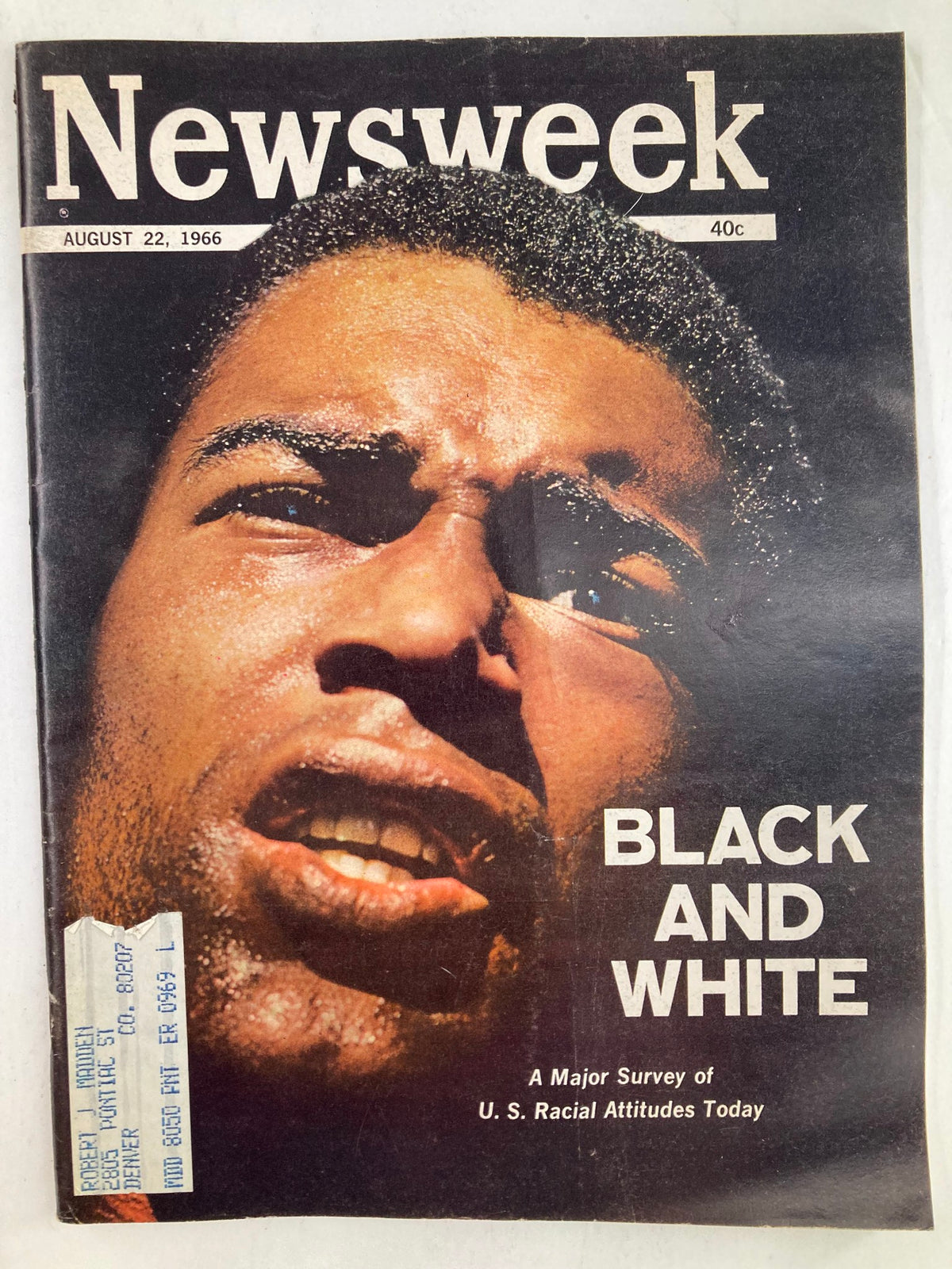 VTG Newsweek Magazine August 22, 1966, featuring a striking black and white cover focused on U.S. racial attitudes, depicting a powerful facial expression that symbolizes the social dynamics of the 1960s.