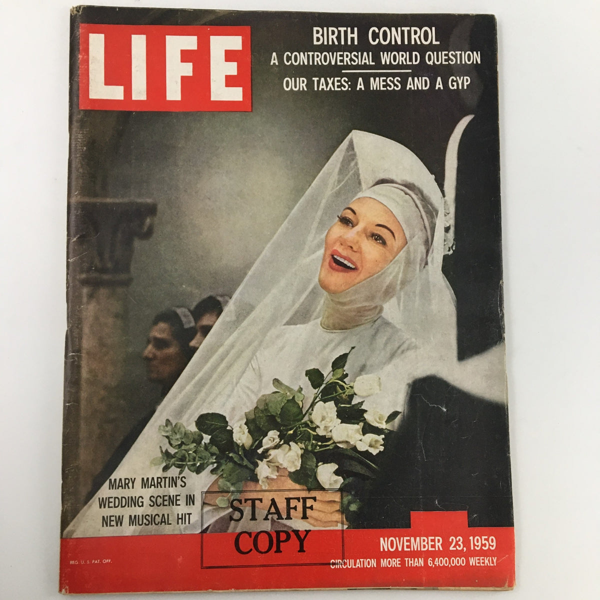 VTG Life Magazine November 23 1959 featuring Mary Martin on the cover, showcasing her wedding scene in a new musical hit, labeled as a staff copy.