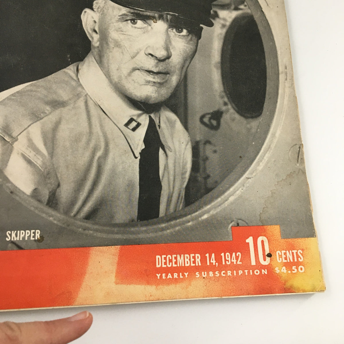 Close-up of the VTG Life Magazine Cover December 14 1942 highlighting the Coast Guard Skipper, with details of the publication date and price, emphasizing its vintage appeal.