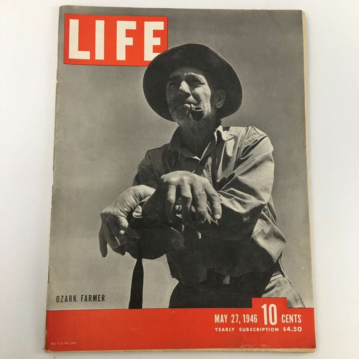 Cover of VTG Life Magazine May 27 1946 featuring a striking photo of an Ozark farmer, showcasing rural life post-World War II.