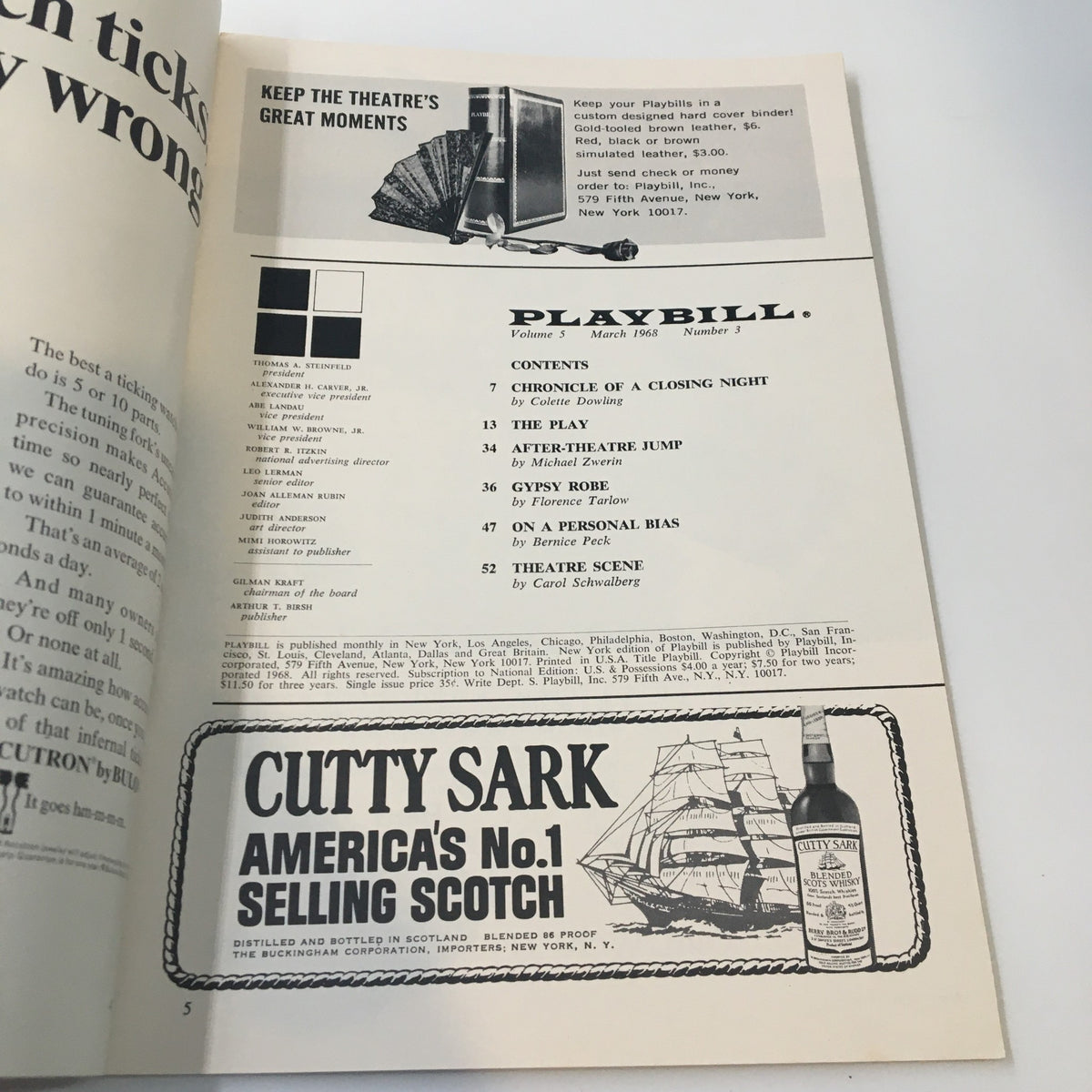 Inside view of the 1968 Playbill for 'There's A Girl in My Soup,' showcasing advertisement and theater details.