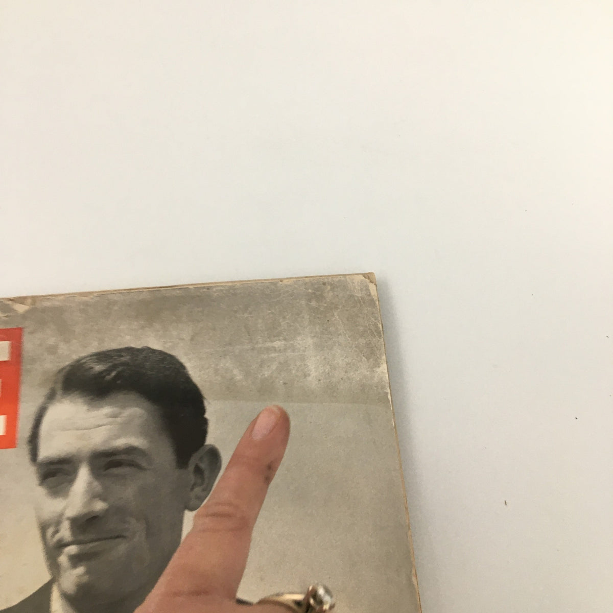 Detail shot of the VTG Life Magazine December 1 1947 cover with actor Gregory Peck, capturing the historic essence of the magazine and its editorial style.