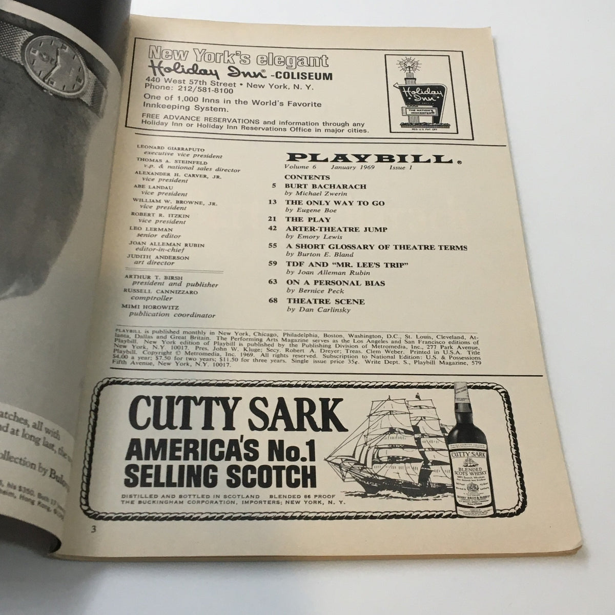 Inside page of 1969 Playbill from The Plymouth Theatre featuring advertisements and listings relevant to Broadway productions.