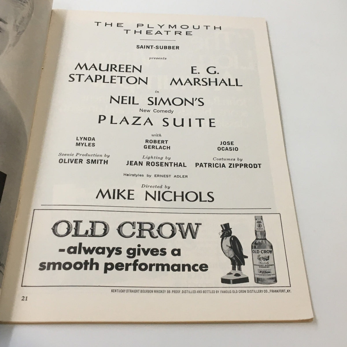 The Plymouth Theatre Playbill showcasing Maureen Stapleton, E.G. Marshall, and Neil Simon's Plaza Suite, directed by Mike Nichols.