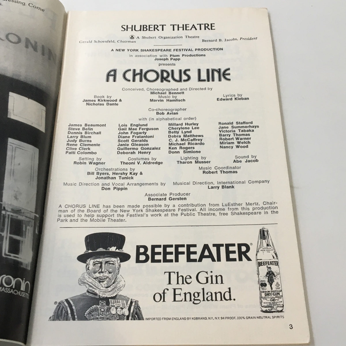 1977 A Chorus Line Playbill from Shubert Theatre, showcasing production details and cast, a valuable piece of Broadway memorabilia.