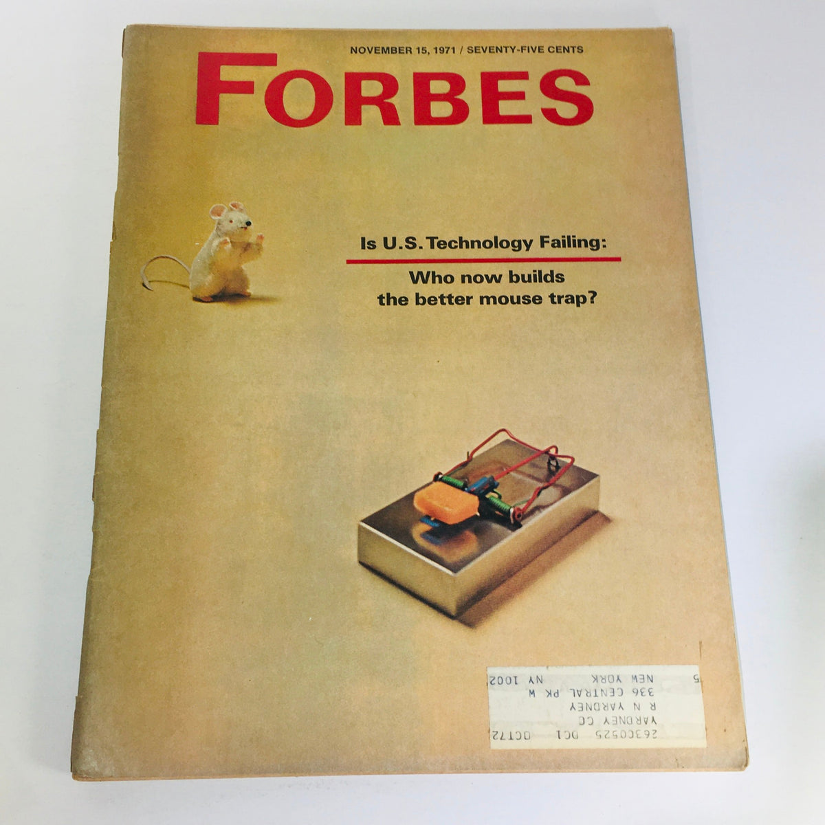 Cover of Forbes Magazine from November 15, 1971, featuring the headline 'Is U.S. Technology Failing? Who now builds the better mouse trap?' with an image of a mouse and a mouse trap.