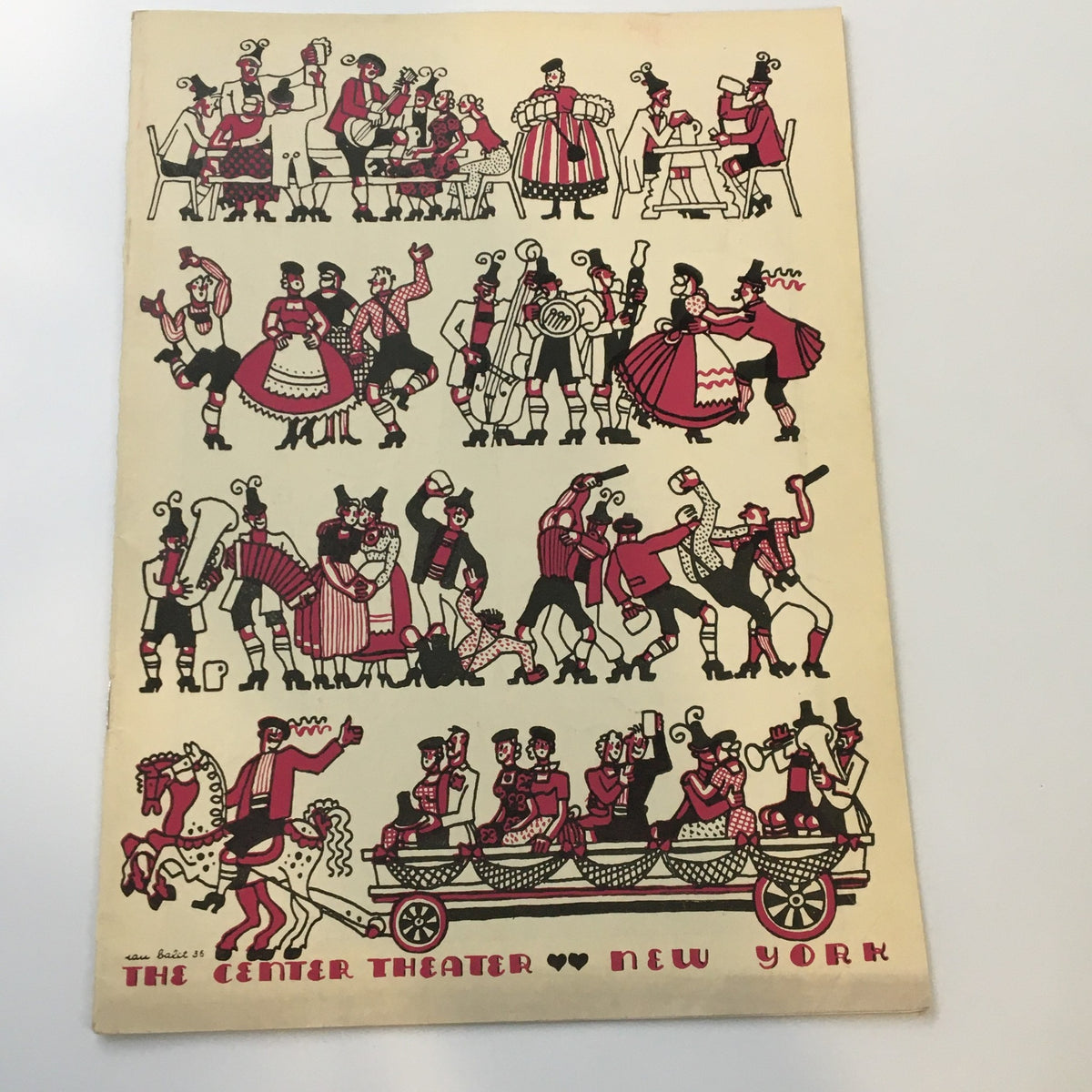 Cover of the 1937 Playbill for The Center Theatre featuring Erik Carrell's White Horse Inn, showcasing vibrant illustrations of performers and characters in a theatrical setting.