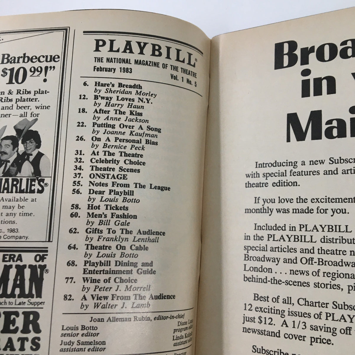1983 Playbill Ambassador Theatre featuring the February 1983 contents including articles and performances highlights.