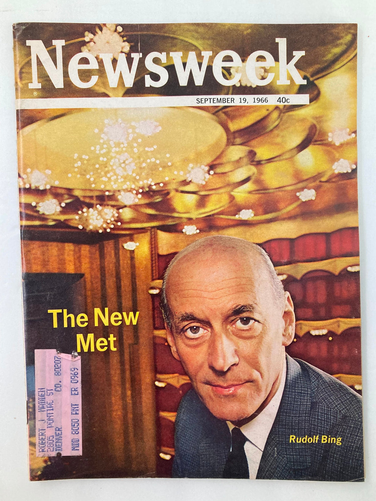 Cover of VTG Newsweek Magazine from September 19, 1966, featuring Rudolf Bing and the headline 'The New Met'. The magazine showcases a vibrant design reflecting the cultural landscape of the 1960s.