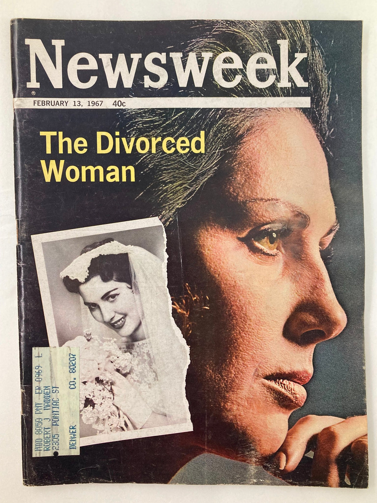 VTG Newsweek Magazine February 13, 1967 cover featuring the title 'The Divorced Woman', highlighting a striking photograph of a contemplative woman alongside an image of a bride, reflecting societal changes during the 1960s.