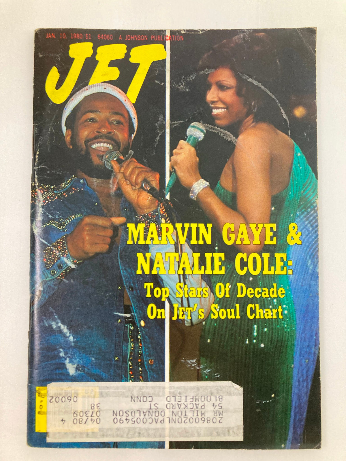 Cover of VTG Jet Magazine January 10 1980 featuring Marvin Gaye and Natalie Cole as Top Stars of the Decade, highlighting their influence on Jet's Soul Chart.