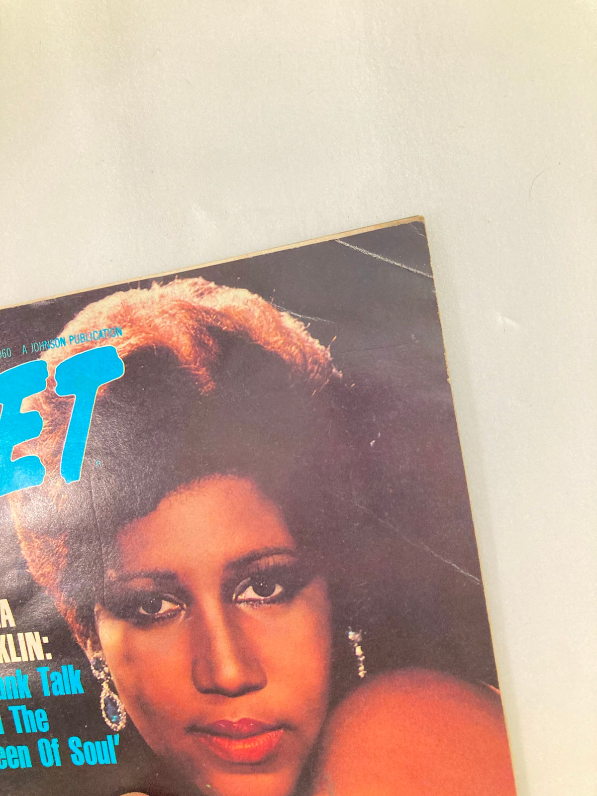 Close-up of the Jet Magazine cover from July 25, 1983, highlighting Aretha Franklin and the title 'A Frank Talk With The Queen Of Soul', emphasizing the magazine's vintage appeal.