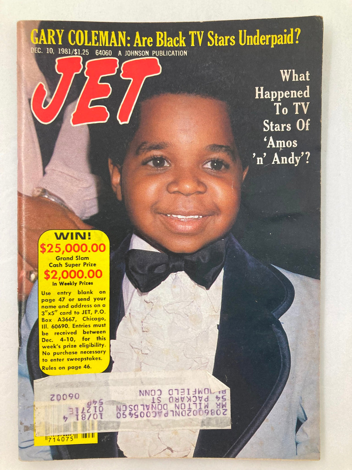 Cover of VTG Jet Magazine from December 10, 1981, Volume 61 Number 12 featuring Gary Coleman, discussing whether Black TV stars are underpaid.