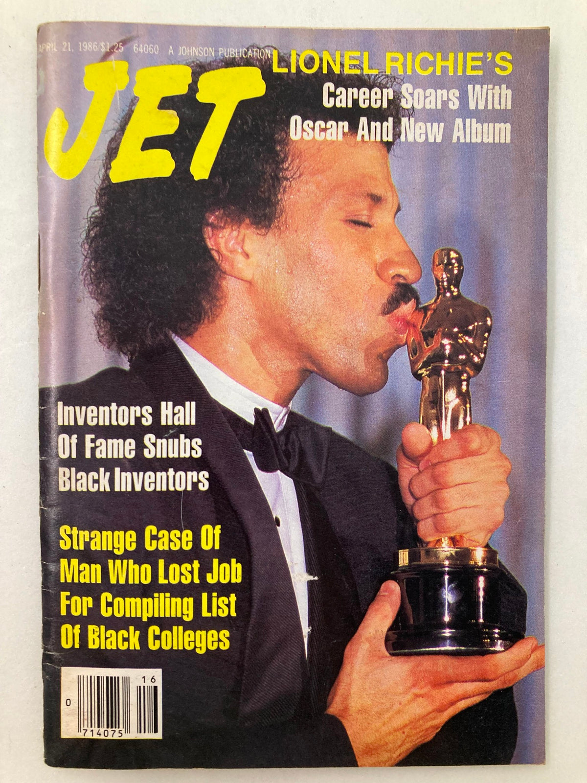 Cover of VTG Jet Magazine April 21 1986 Vol 70 #5 featuring Lionel Richie's Career Soars with Oscar and New Album, highlighting notable topics such as Black Inventors and Black Colleges.
