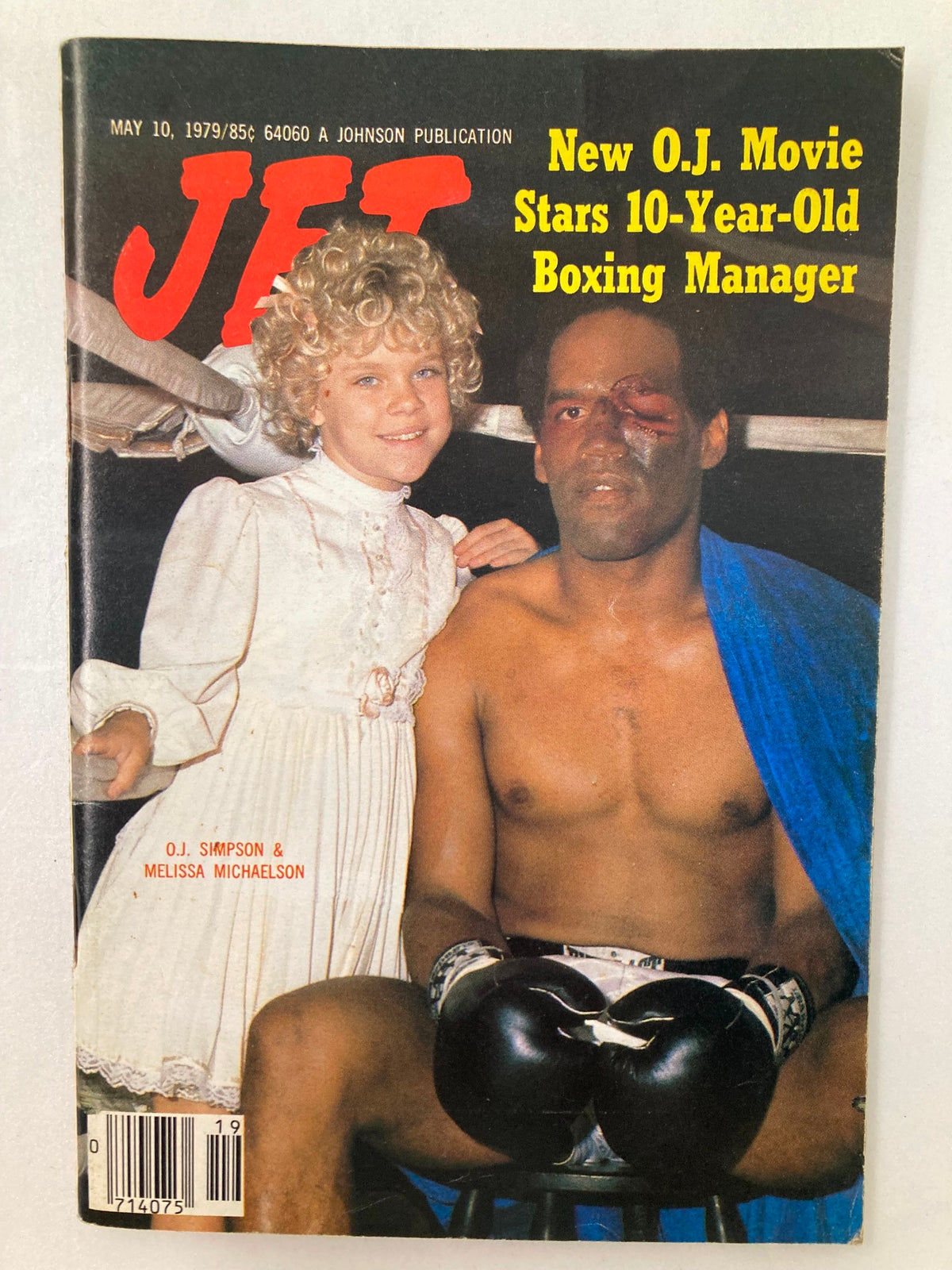 Vintage Jet Magazine cover from May 10, 1979, Vol 56 #8 featuring O.J. Simpson and Melissa Michaelson, showcasing a boxing theme with O.J. Simpson in boxing gloves, displaying minor wear.