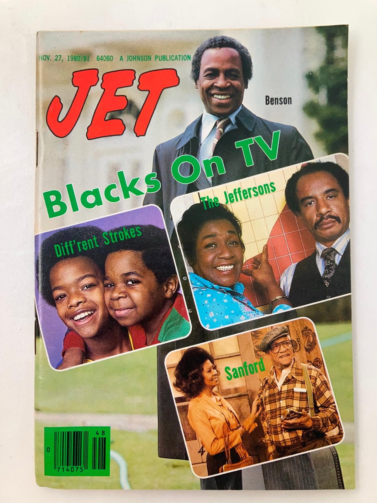 Vintage Jet Magazine cover from November 27, 1980, Volume 59, Issue 11 featuring Benson and highlights on iconic TV shows like The Jeffersons and Diff'rent Strokes.