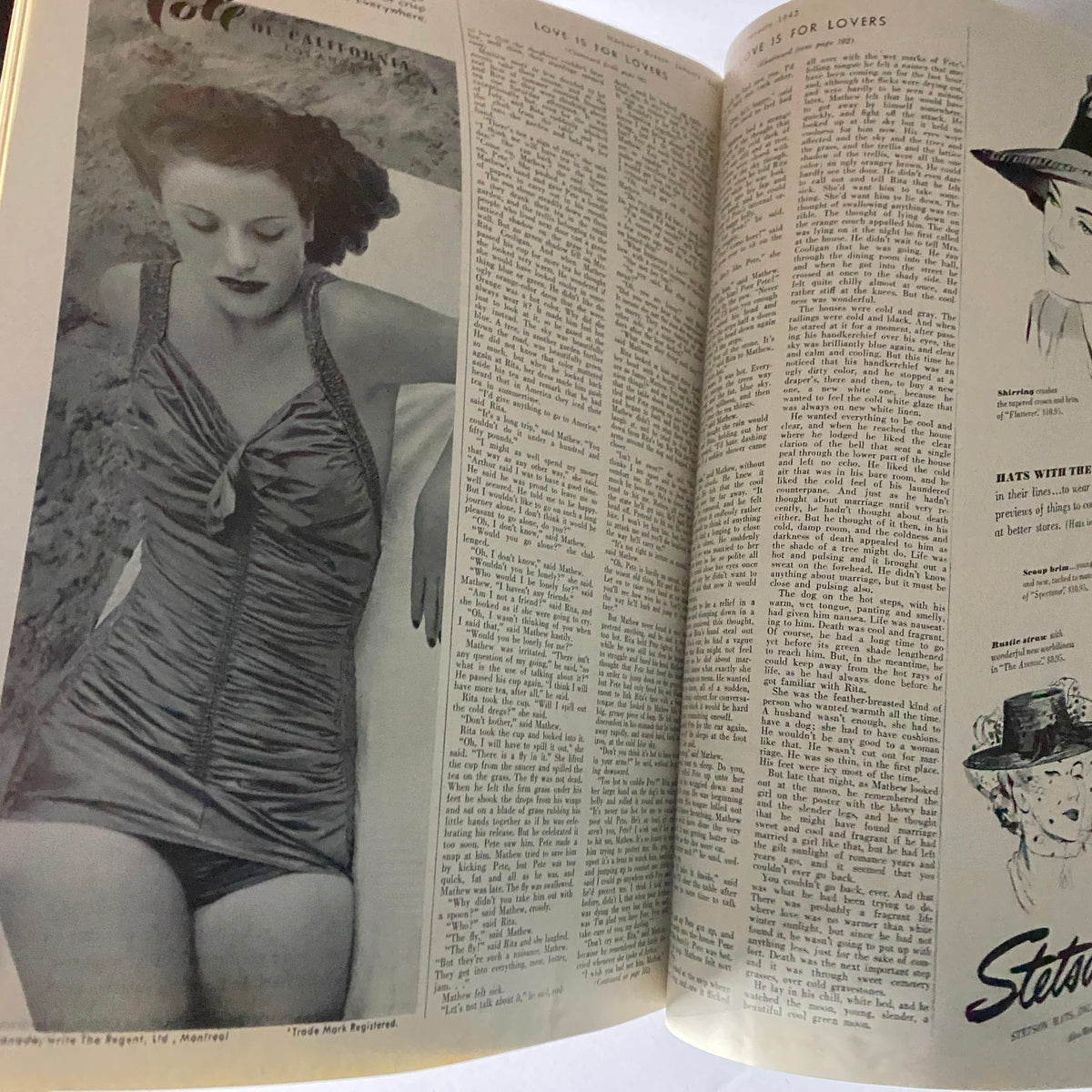 Page from Harper's Bazaar Magazine January 1942 featuring an article titled 'Love is for Lovers' with vintage photography and text.