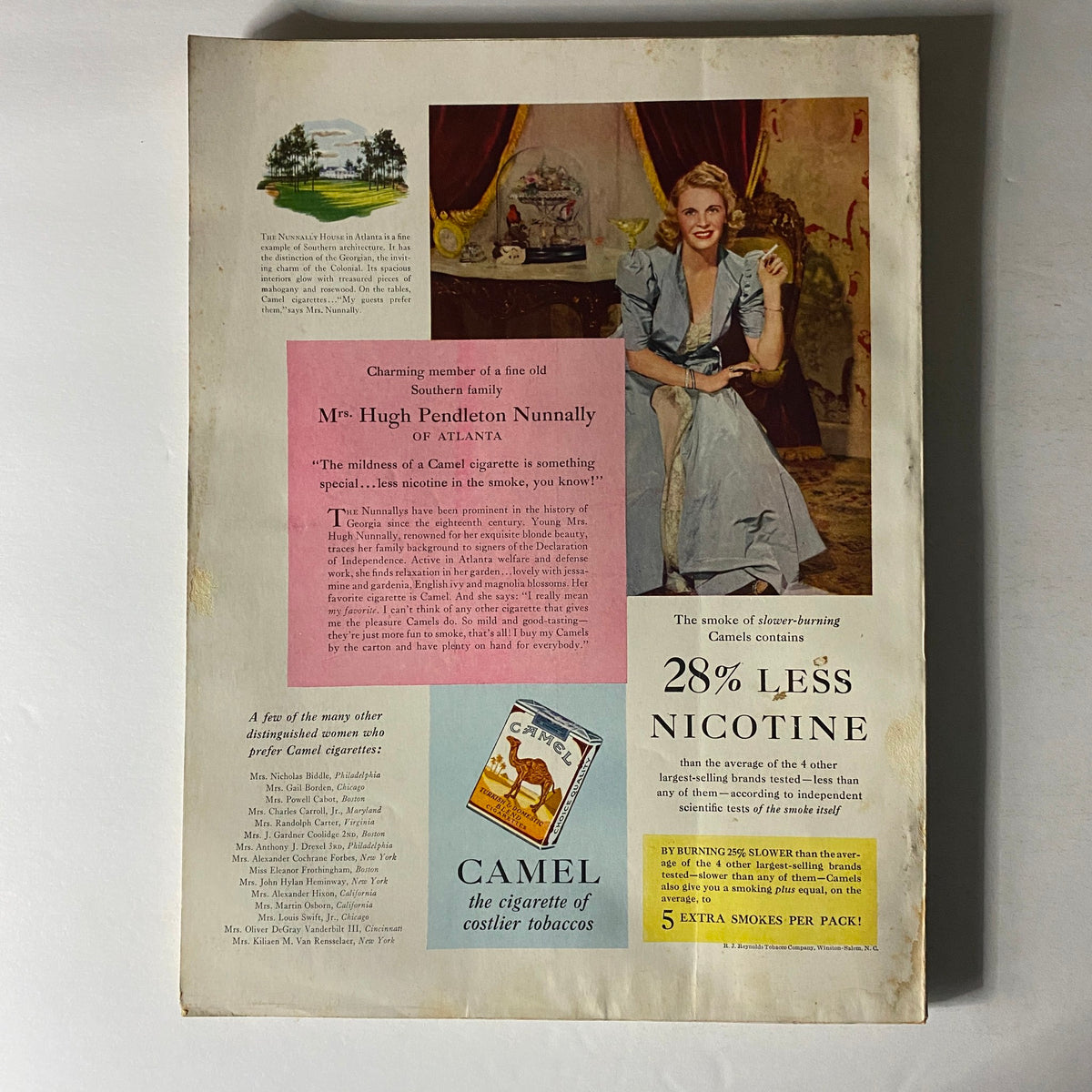 Back cover of Harper's Bazaar Magazine January 1942 displaying an advertisement for Camel cigarettes with vintage visual elements.