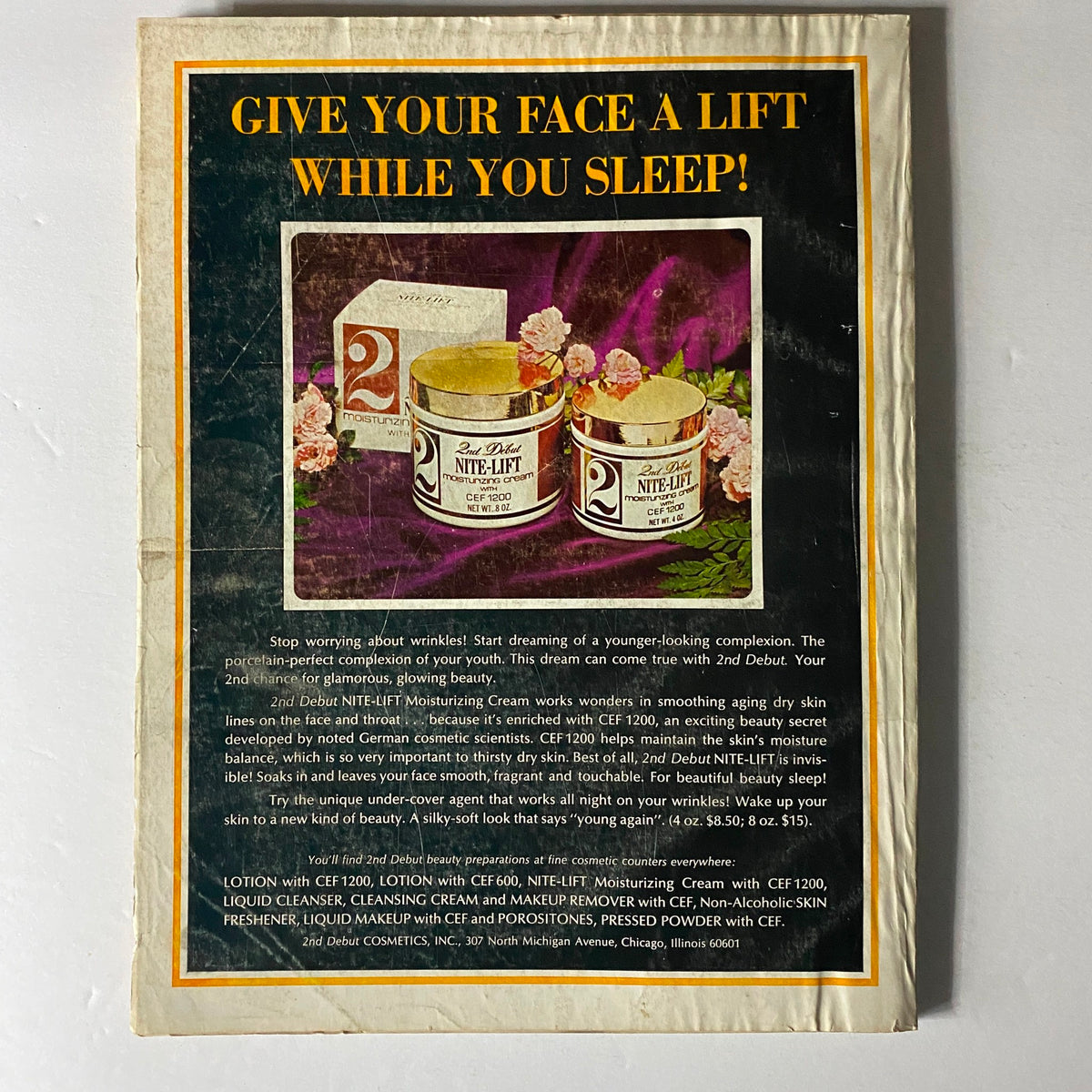 Back cover advertisement from Vogue Magazine May 1973 promoting 2nd Debut Nite-Lift moisturizing cream, emphasizing youthful beauty.