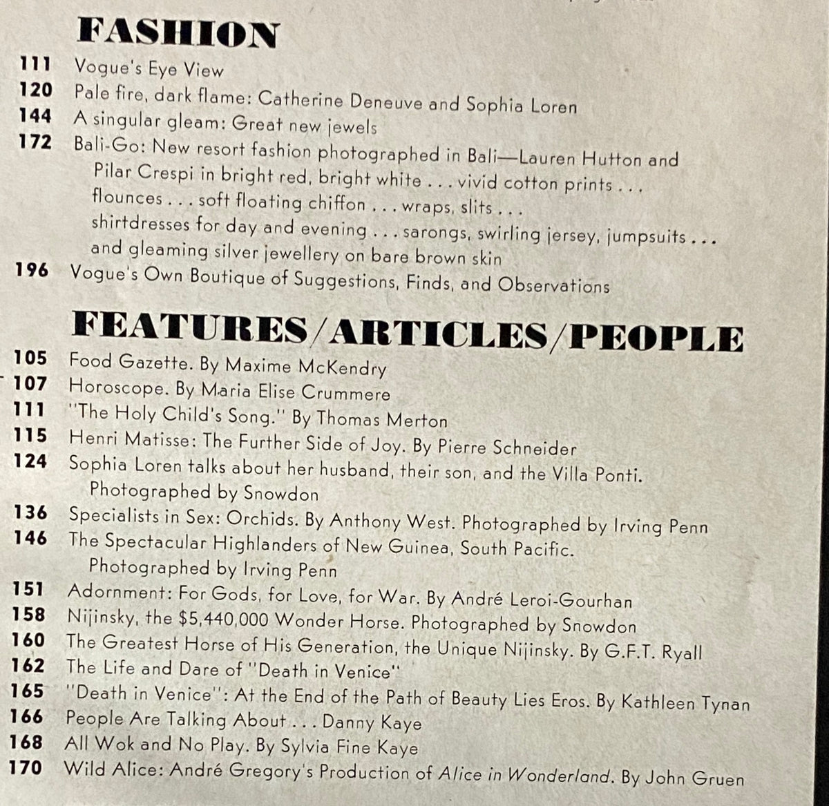 Interior page of Vogue Magazine December 1970 featuring fashion articles, including highlights on notable personalities like Sophia Loren, catered towards vintage fashion enthusiasts.