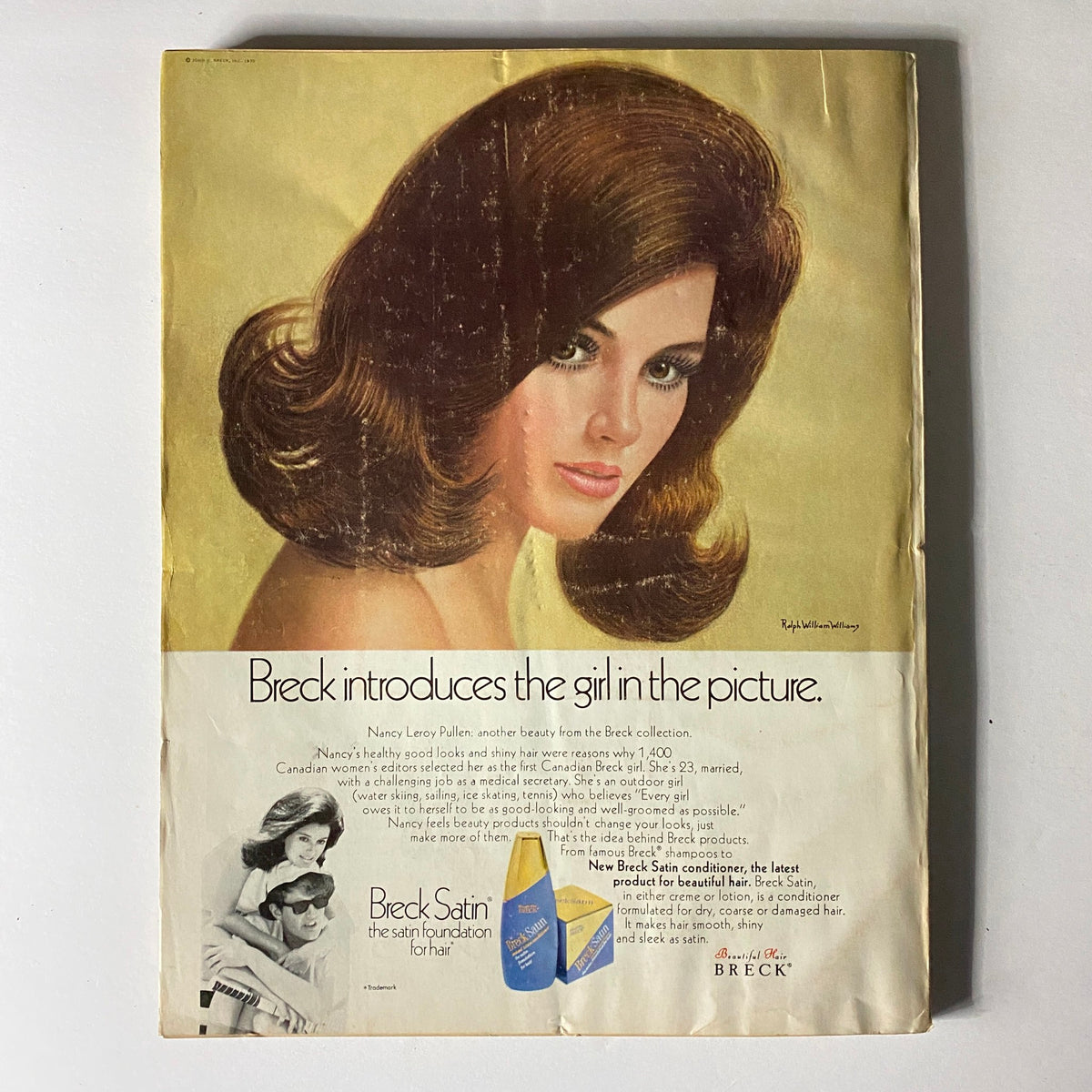 Advertisement for Breck hair products in Vogue Magazine December 1970, presenting a model with styled hair, showcasing beauty products of the era.
