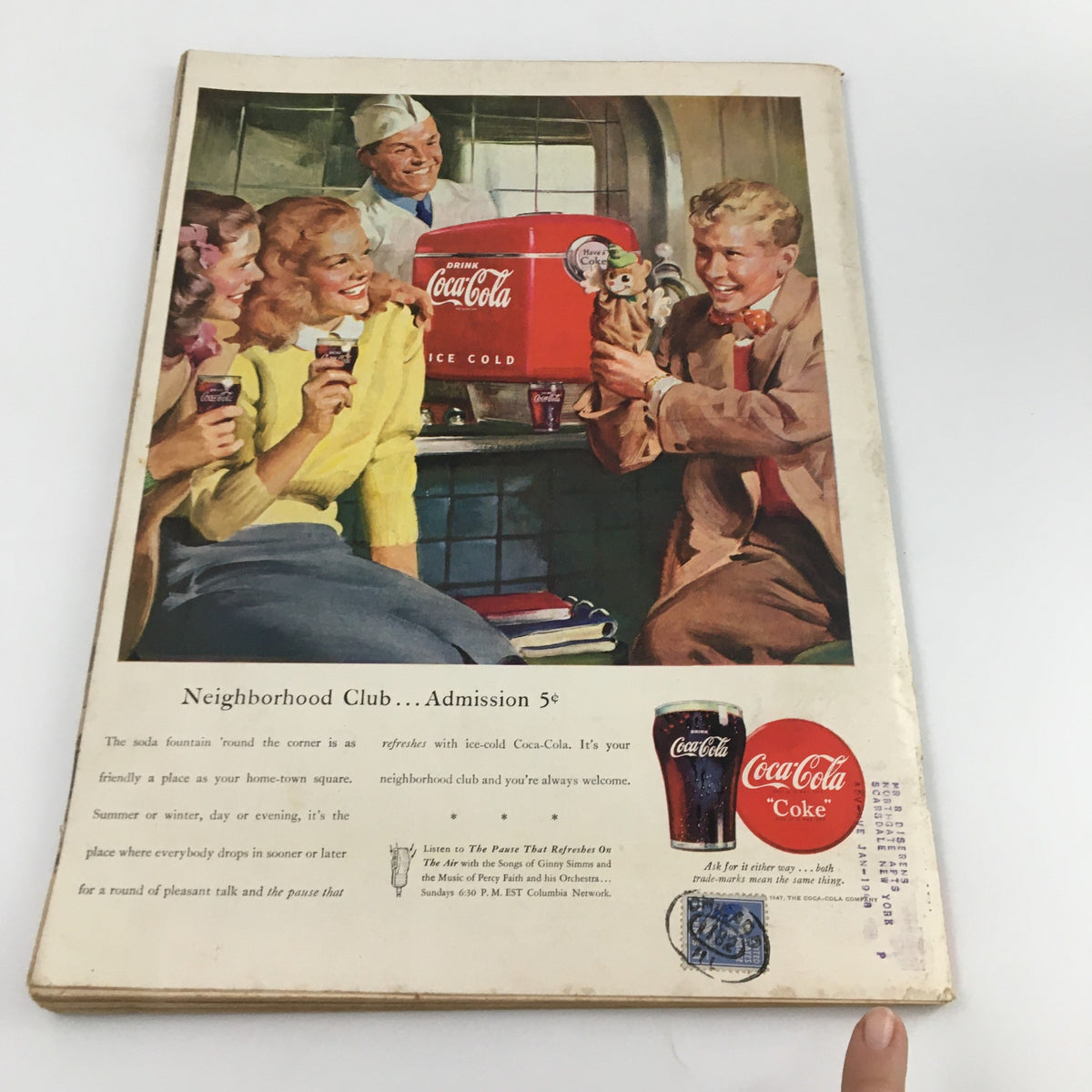 Back cover of VTG Life Magazine November 17, 1947, featuring a vintage Coca-Cola advertisement with cheerful youth enjoying drinks.