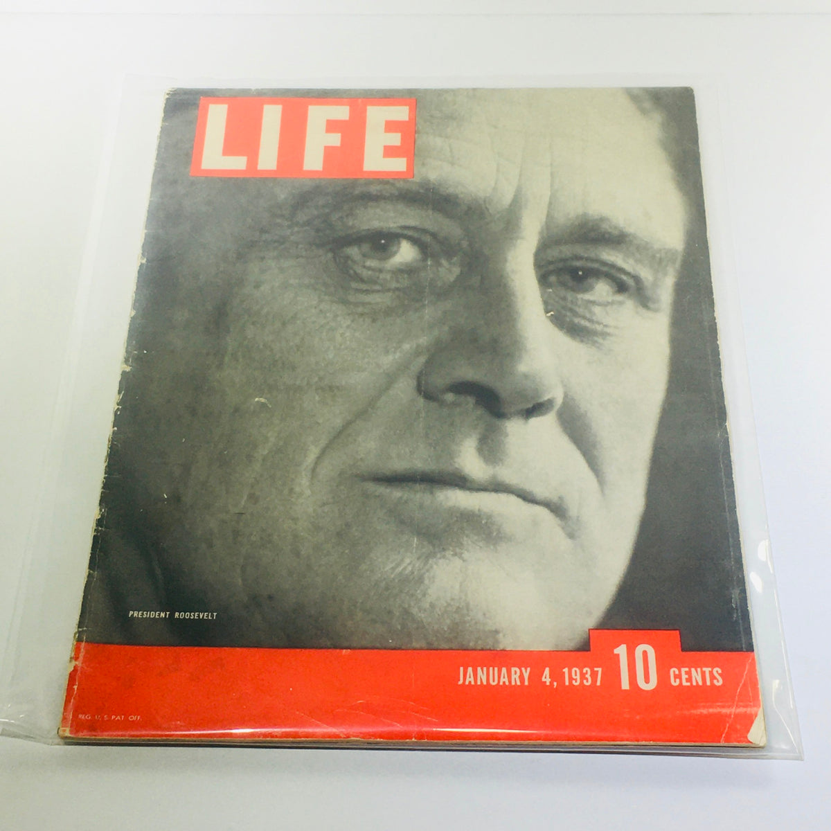 Vintage Life Magazine cover from January 4, 1937, featuring President Franklin D. Roosevelt. The cover displays a close-up image of Roosevelt's face alongside the iconic Life magazine logo and the date prominently featured.