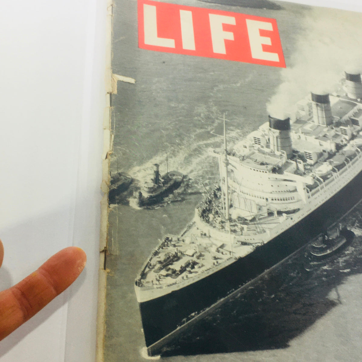 Close-up of Vintage Life Magazine cover showing Queen Mary, April 19, 1937, highlighting the magazine's condition and iconic design.
